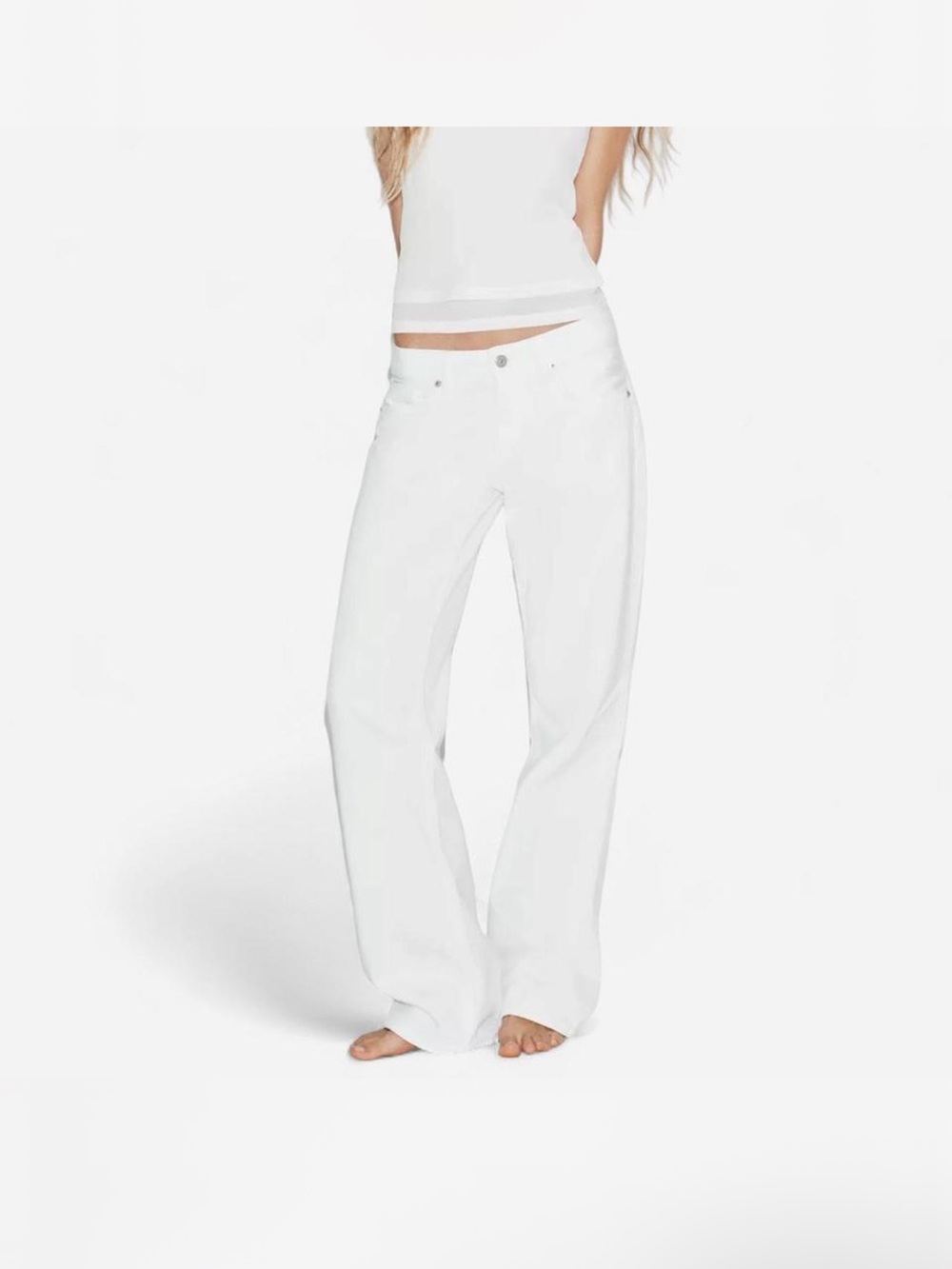 TRF Zara Low Rise Wide Leg White Jeans